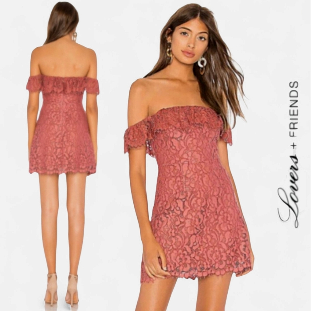 Lovers + Friends Brandy Mauve Ruffled Off-Shoulder Mini Dress